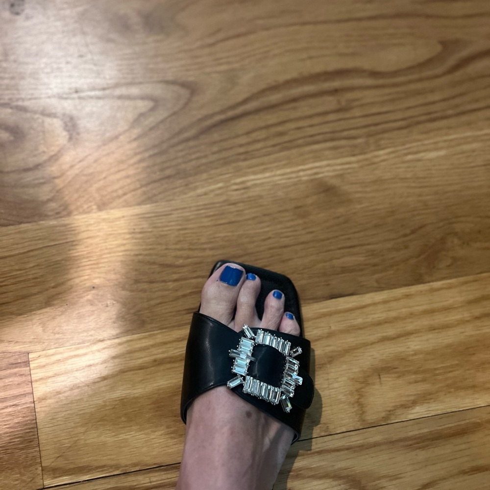 ShuShop Black Sandals with Crystal Embellishment